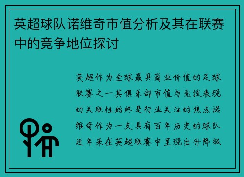 英超球队诺维奇市值分析及其在联赛中的竞争地位探讨