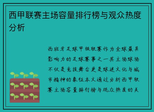 西甲联赛主场容量排行榜与观众热度分析